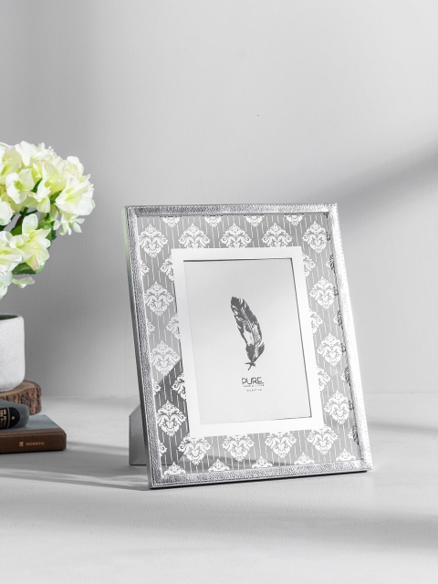 Pure Home and Living Silver-Toned Floral-Motif Tabletop Photo Frame