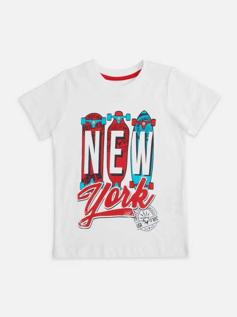 Pantaloons Junior Boys White Printed Round Neck T-shirt