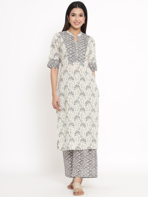 kipek Women Cream-Coloured Printed Kurta with Palazzos