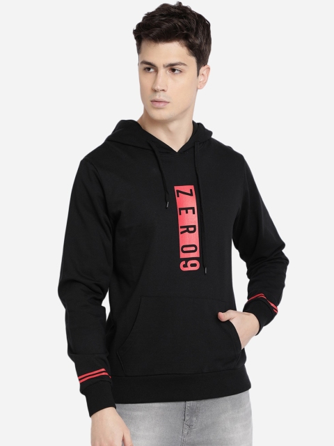 MASH UNLIMITED Men Black & Red Solid Hooded Sweatshirt