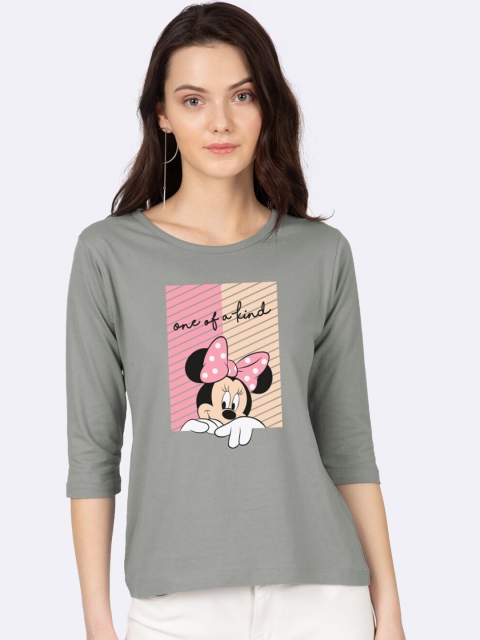 Bewakoof Women Grey Minnie Mouse Printed Round Neck Cotton T-shirt