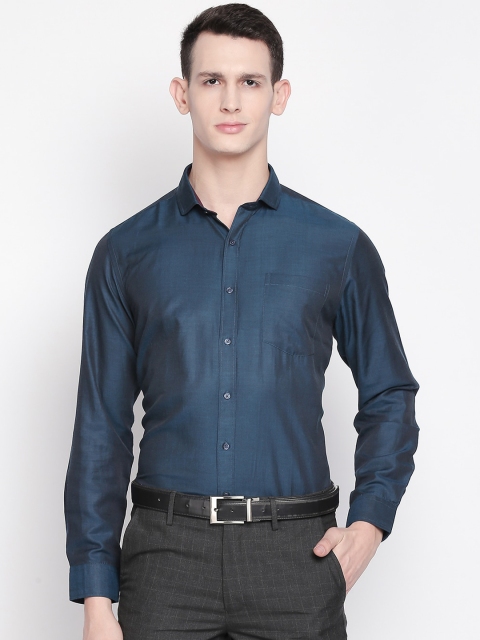 Solemio Men Teal Regular Fit Self Design Casual Shirt