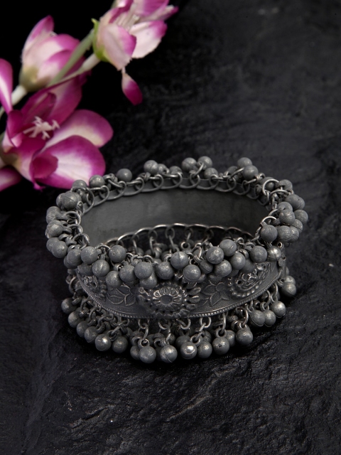 Moedbuille Beads Studded Floral Design Oxidised Black Polish Handcrafted Afghan Bracelet, Silver
Moedbuille Beads Studded Floral Design Oxidised Black Polish Handcrafted Afghan Bracelet, Silver