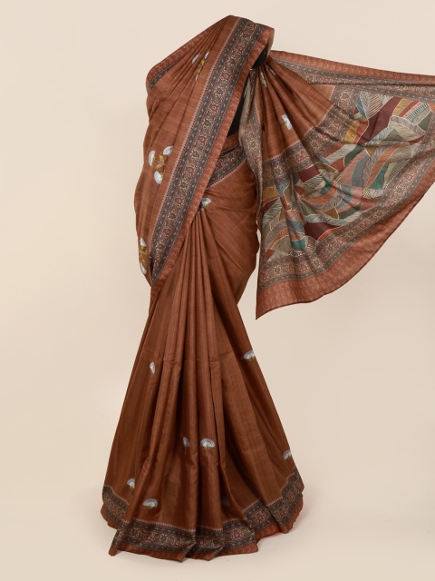 Pothys Brown Solid Jute Cotton Saree