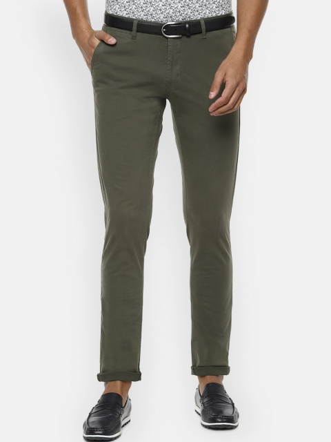 Van Heusen Sport Men Olive Green Slim Fit Solid Regular Trousers