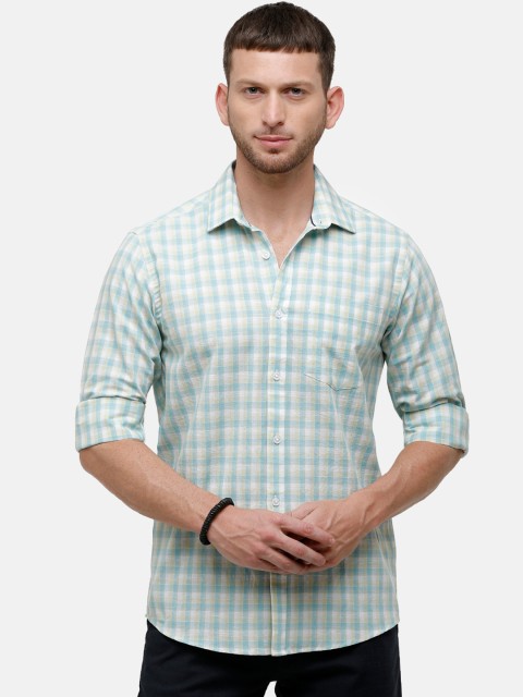 CAVALLO by Linen Club Men Green Regular Fit Checked Casual Shirt