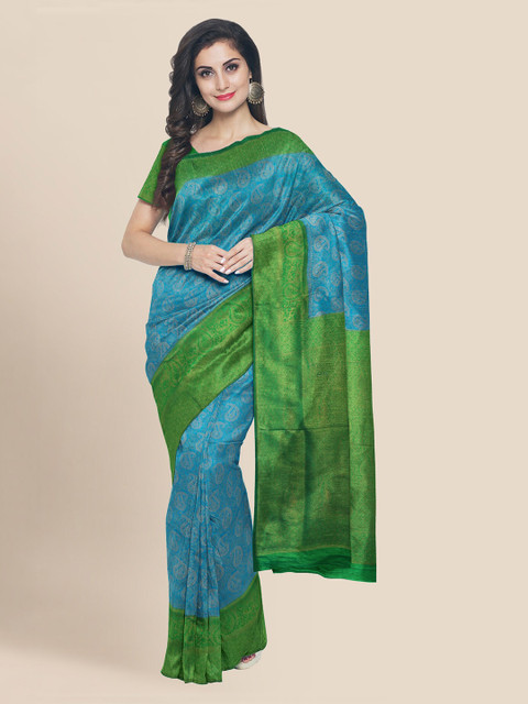 KLM Fashion Mall Blue & Green Silk Blend Woven Design Banarasi Saree 
KLM Fashion Mall Blue & Green Silk Blend Woven Design Banarasi Saree