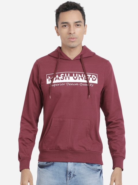 MASH UNLIMITED Men Maroon Printed Hooded Sweatshirt