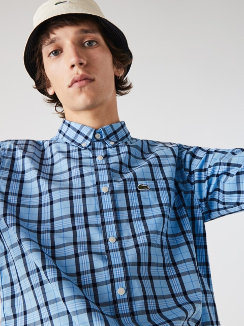 Lacoste Men Blue Regular Fit Checked Pure Cotton Casual Shirt