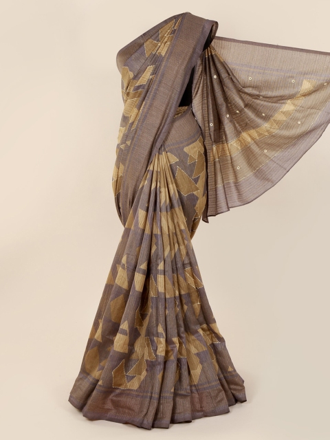 Pothys Grey Printed Jute Cotton Saree