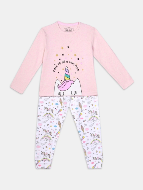 Nap Chief Girls Pink & White Printed Night suit