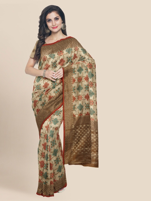 KLM Fashion Mall Beige & Gold-Toned Silk Blend Woven Design Banarasi Saree