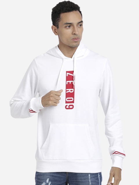 MASH UNLIMITED Men White Printed Hooded Sweatshirt