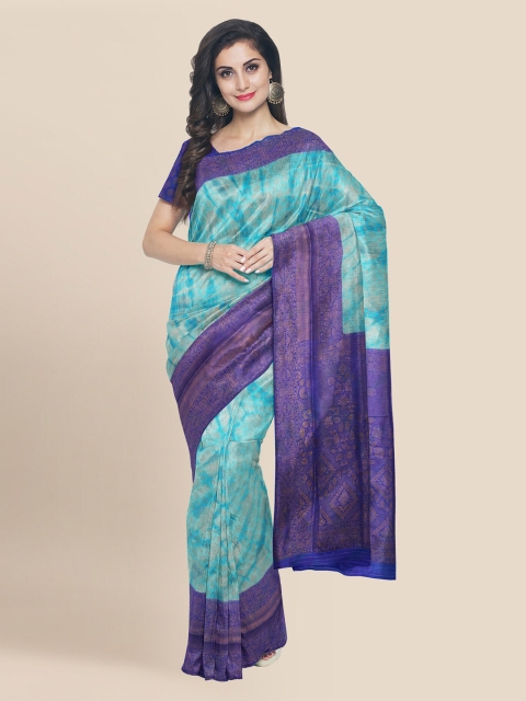 KLM Fashion Mall Blue & Gold-Toned Silk Blend Woven Design Banarasi Saree