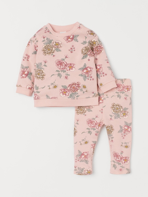 H&M Girls Pink Floral Printed Top With Leggings