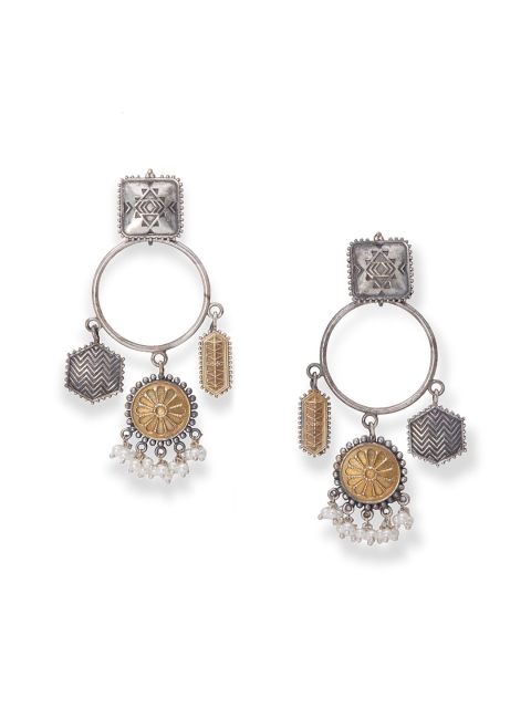 Biba Silver-Toned & Gold-Toned Contemporary Drop Earrings