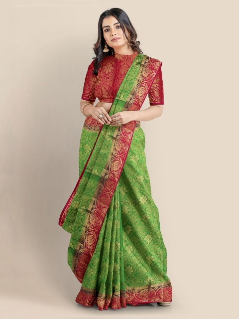 KLM Fashion Mall Green Silk Blend Woven Design Banarasi Saree