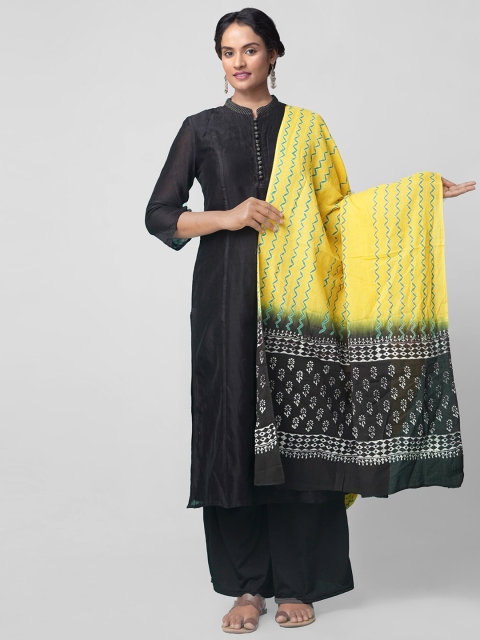 Unnati Silks Yellow & Black Printed Dupatta