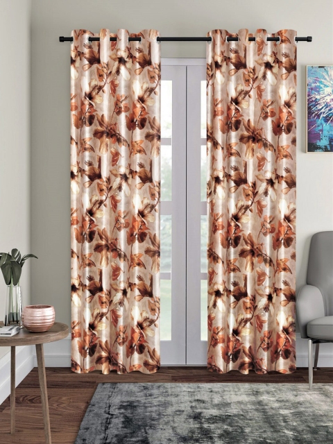 Home Sizzler Peach & Brown Set of 2 Door Curtains