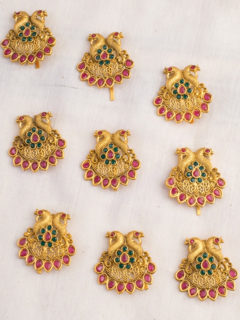 Alankruthi Gold-Toned & Pink Set of 9 Embellished Hair Accessory Set