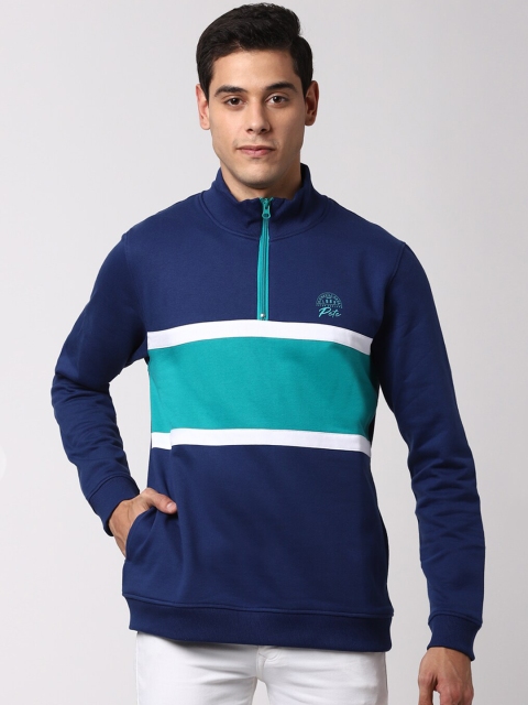 Peter England Casuals Men Navy Blue Colourblocked Sweatshirt