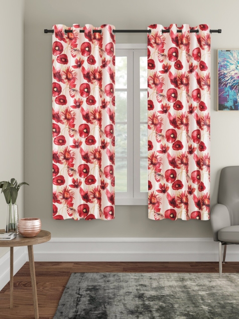 Home Sizzler White & Maroon Set of 2 Window Curtains