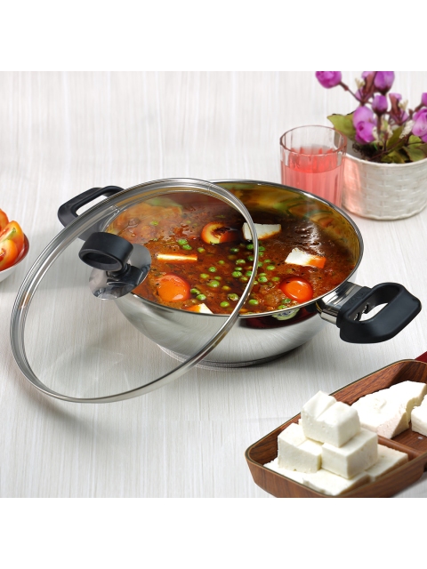 Vinod Silver-Toned & Black Deluxe Stainless Steel Induction Bottom Kadai with Glass Lid
Vinod Silver-Toned & Black Deluxe Stainless Steel Induction Bottom Kadai with Glass Lid