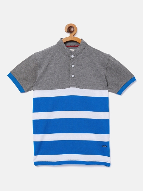 Crimsoune Club Boys Grey Striped Mandarin Collar T-shirt
