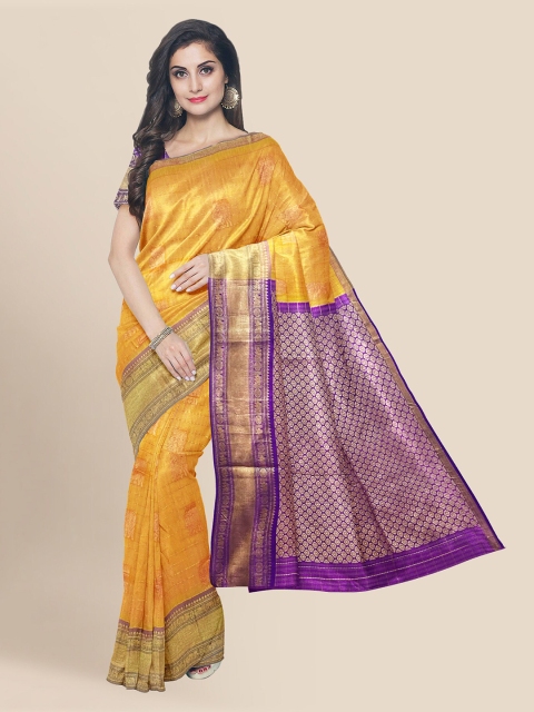 KLM Fashion Mall Yellow Silk Blend Woven Design Chanderi Saree