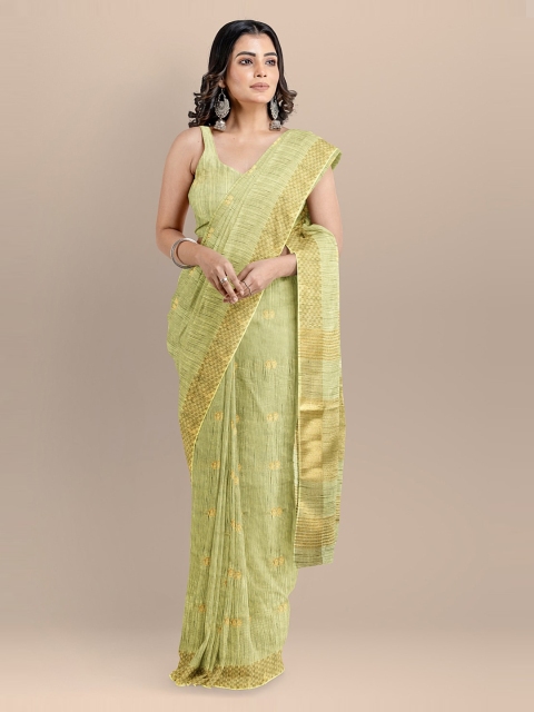 BharatSthali Green Silk Cotton Woven Design Mangalagiri Handloom Saree