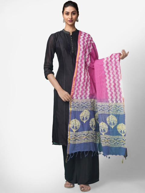 Unnati Silks Pink & Blue Printed Dupatta