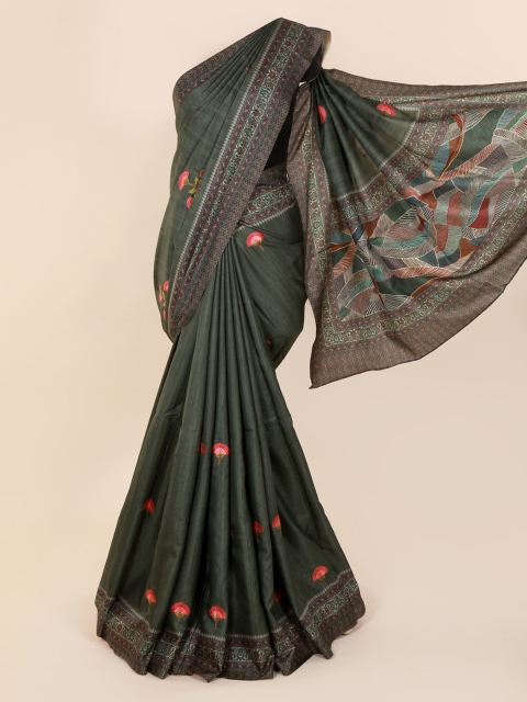 Pothys Green Embroidered Jute Cotton Saree