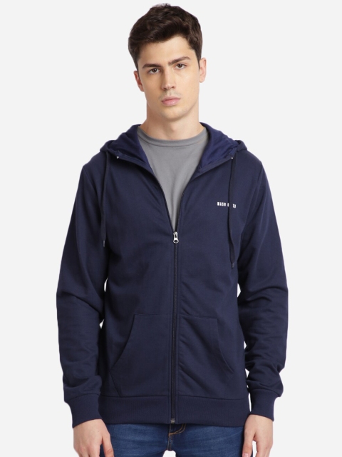 MASH UNLIMITED Men Navy Blue Solid Hooded Sweatshirt
