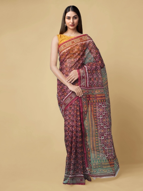Unnati Silks Red Pure Cotton Printed Bandhani Saree