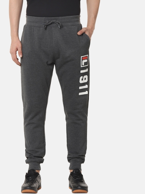 FILA Men Charcoal Grey Solid Cotton Joggers