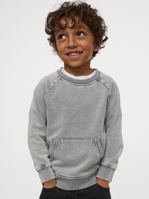 H&M Boys Grey Solid Pocket-Detail Sweatshirt
