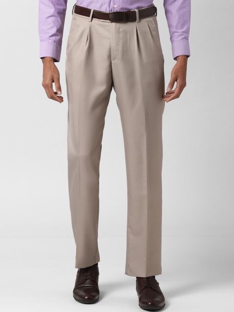 Peter England Men Beige Regular Fit Solid Formal Trousers