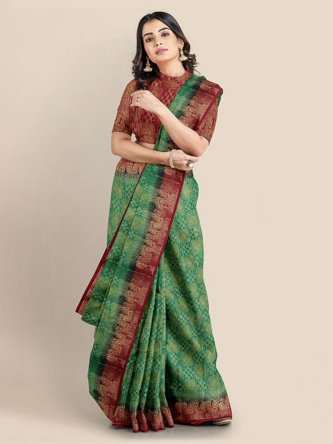 KLM Fashion Mall Green Woven Design Silk Blend Saree