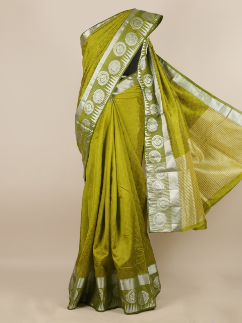Pothys Green & Silver-Toned Jute Silk Woven Design Saree