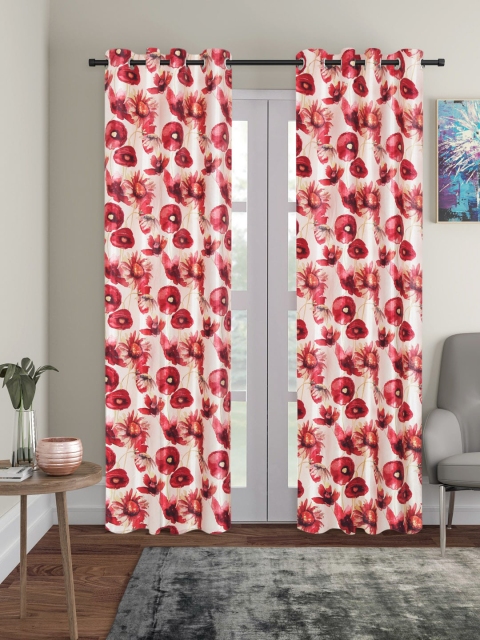 Home Sizzler White & Maroon Set of 2 Door Curtains