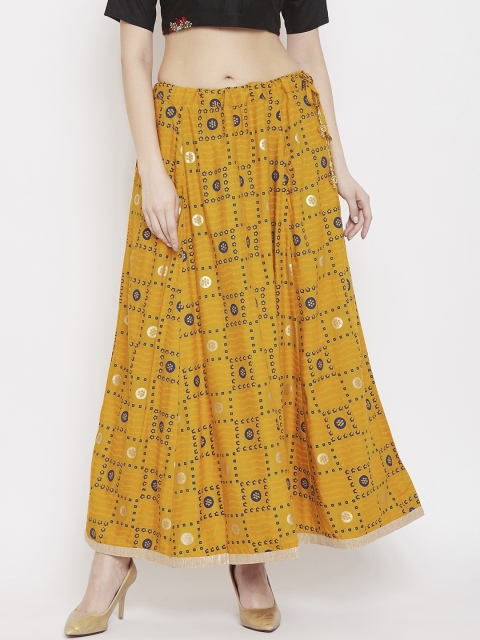 Clora Creation Women Mustard-Yellow & Blue Printed Flared Maxi Skirt