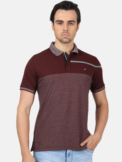 Monte Carlo Men Maroon Colourblocked Polo Collar T-shirt