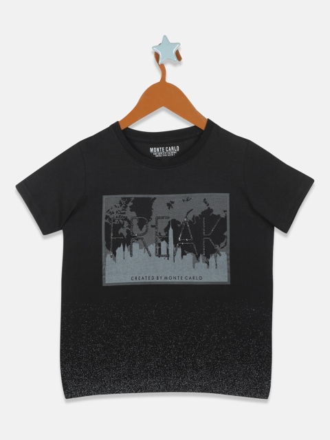 Monte Carlo Boys Black Printed Round Neck T-shirt