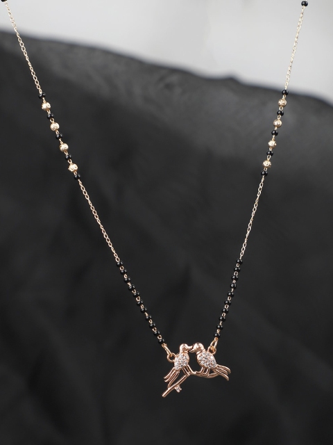 ANIKAS CREATION Gold-Plated & Black Beaded Traditional Stone Studded Mangalsutra