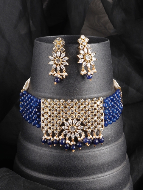 ANIKAS CREATION Gold-Plated Blue And White AD-Studded And Pearl Beaded Handcrafted Jewellery Set
ANIKAS CREATION Gold-Plated Blue And White AD-Studded And Pearl Beaded Handcrafted Jewellery Set