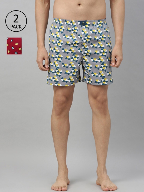 Joven Men Pack Of 2 Printed Boxers JB2P-CPDM, Maroon