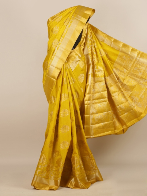 Pothys Mustard & Gold-Toned Jute Silk Woven Design Saree