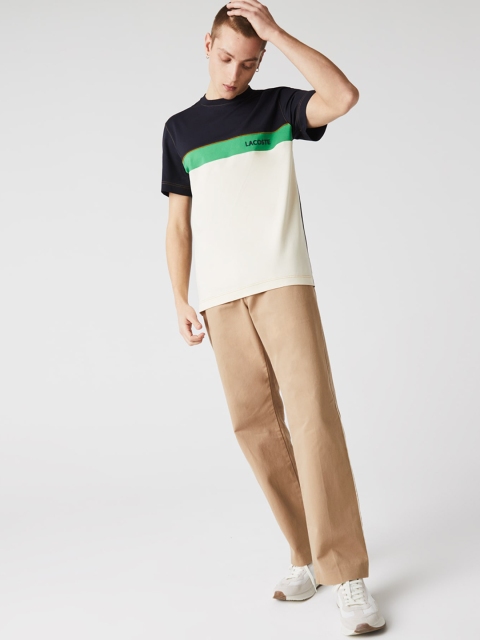 Lacoste Men Navy Blue & White Colourblocked Polo Collar Cotton T-shirt