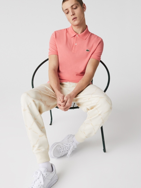 Lacoste Men Pink Solid Lightweight Cotton Polo Collar T-shirt