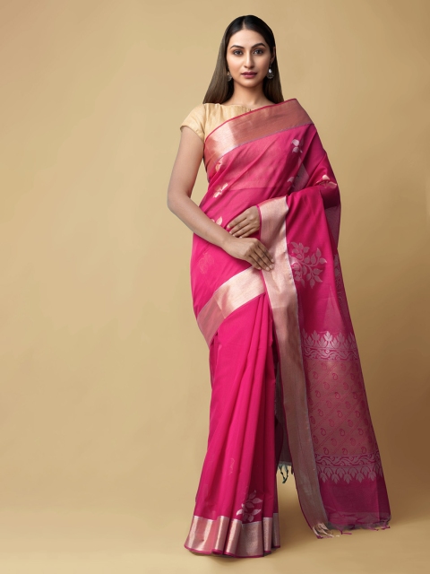 Unnati Silks Pink Silk Cotton Woven Design Kanjeevaram Handloom Saree